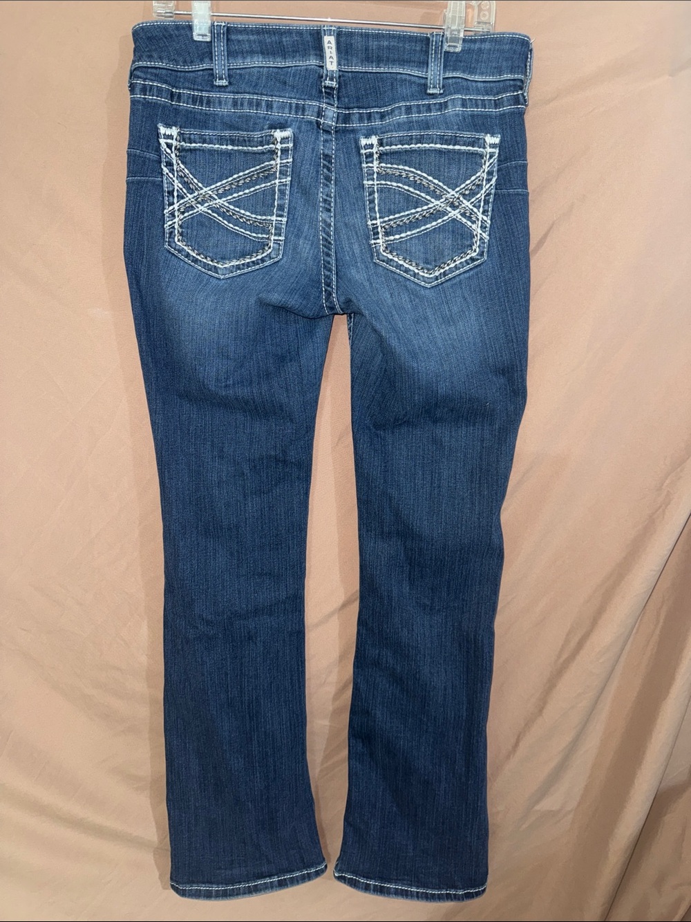 Ariat Women’s Dark Blue Mid-Rise 31L Bootcut Jeans with White Contrast Stitching